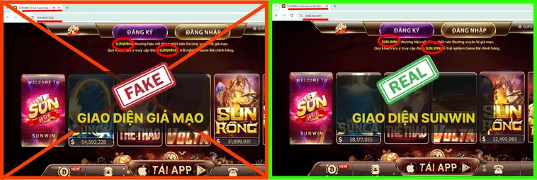 Đây là ảnh chụp thực tế từ website Sun.win, được sử dụng để đối chiếu và phát hiện trang web giả mạo.
